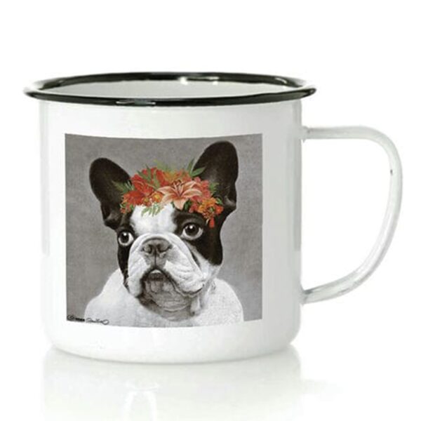 Taza Bulldog Flores de Metal