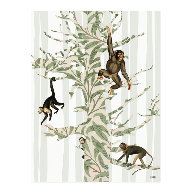 Lámina Monos Colgados Árbol Verde