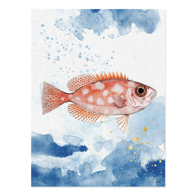 Lámina Pez Sobre Acuarela Azul