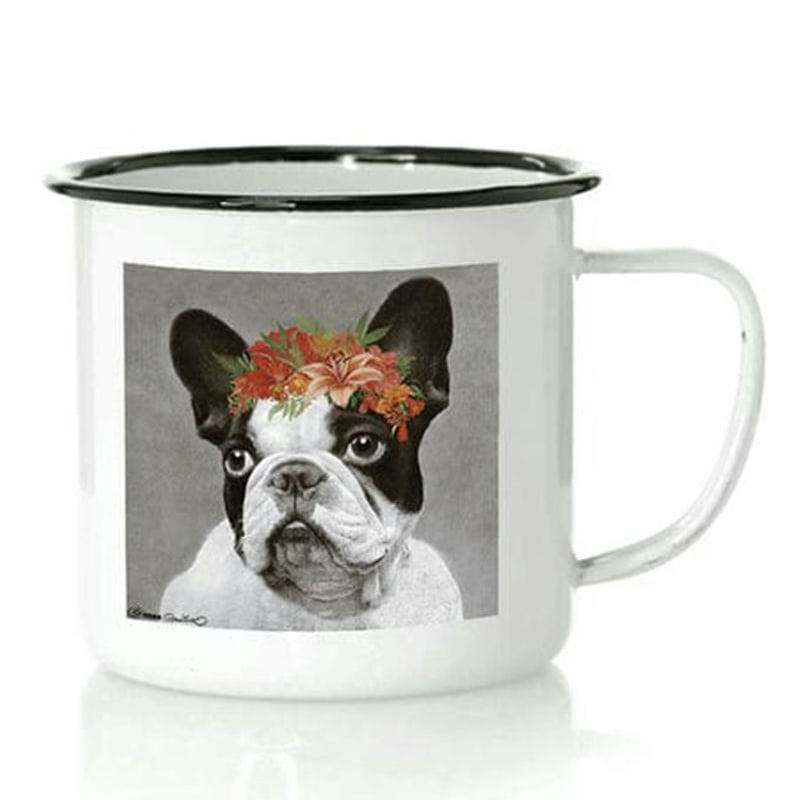 Taza Bulldog Flores de Metal